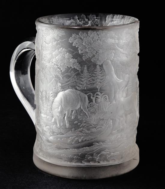 A Bohemian wheel engraved glass tankard, third quarter 19th century, 15cm (5.9in.)